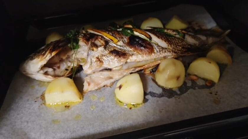 オーブンで火を通す|チヌの丸ごとグリル,釣果メシ