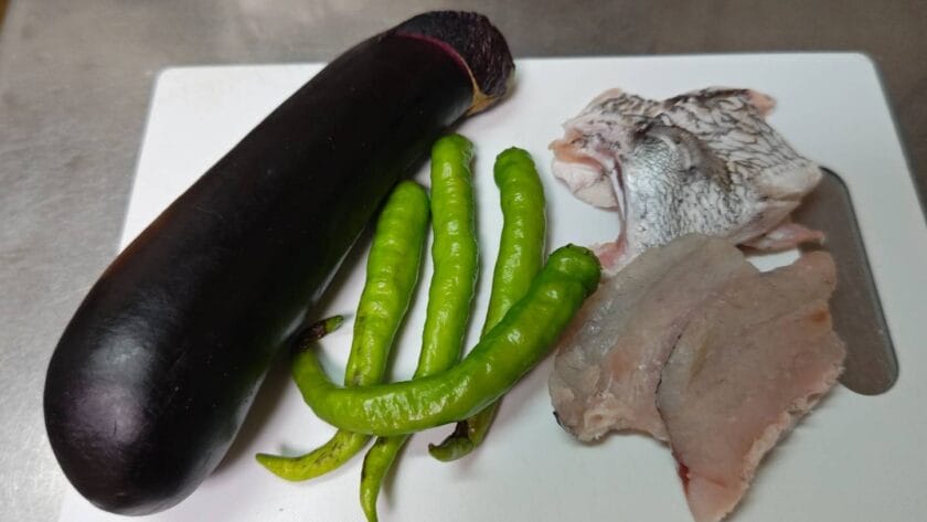 材料準備|魚と茄子と万願寺唐辛子の揚げ出し,釣果メシ