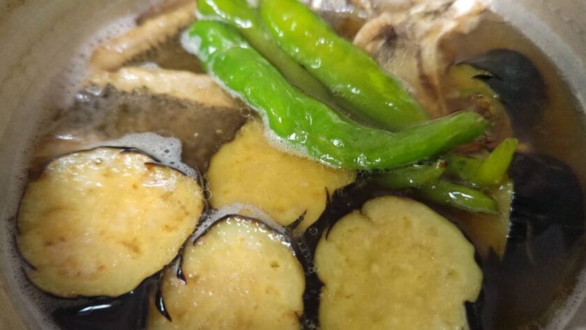 淡口八方だしで炊く|魚と茄子と万願寺唐辛子の揚げ出し,釣果メシ