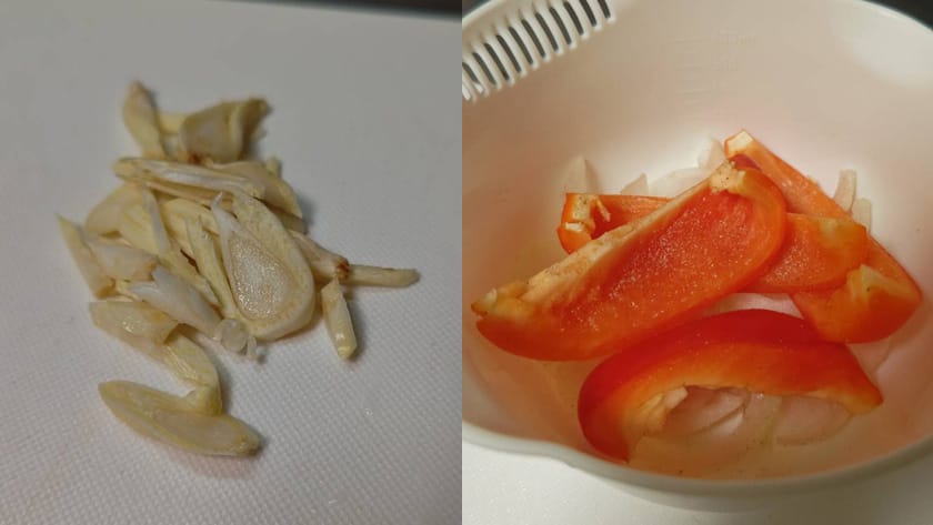 野菜をカット｜アジのビルバオ風ソテー,レシピ,作り方,釣果メシ